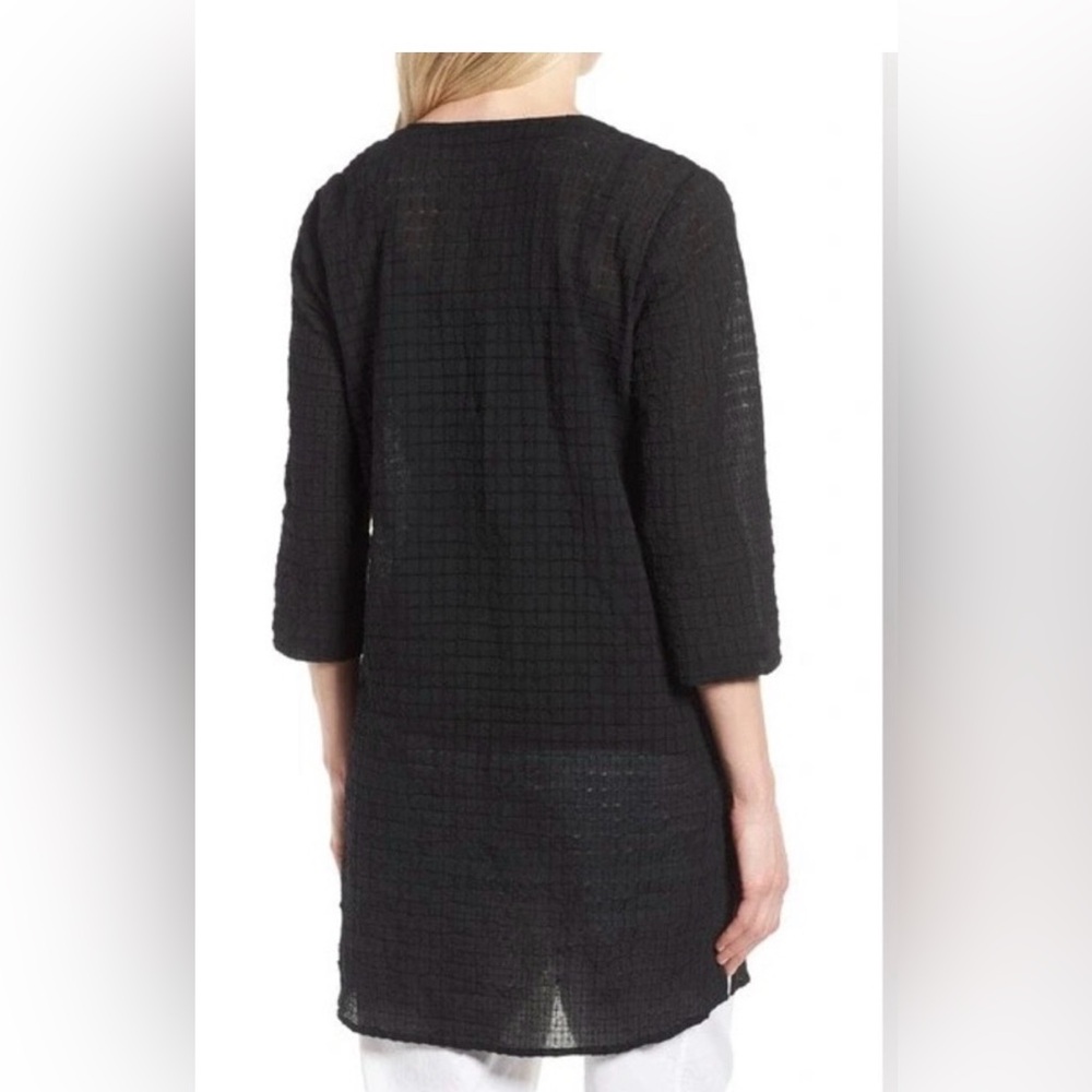 Eileen Fisher Black Organic Cotton Grid Textured Tunic Top L (Estimated) - Picture 3 of 9